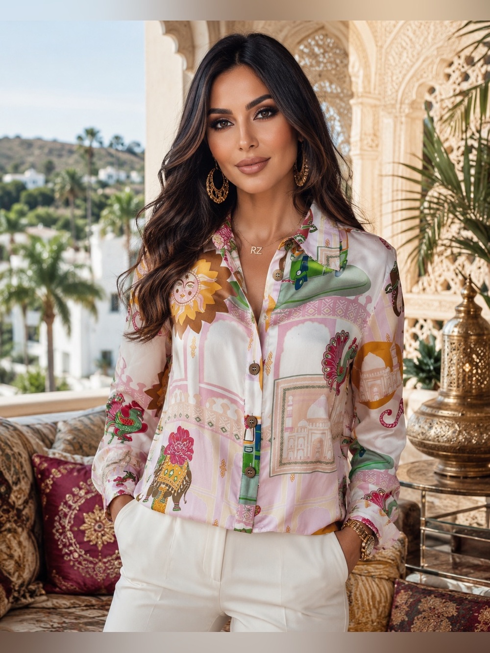 RACHEL ZOE Wanderlust Palace Button Down EUC